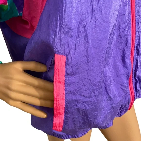 VINTAGE BLAIR BOUTIQUE NEON WATERCOLOR WINDBREAKER SZ L - Picture 10 of 16